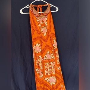 Free People Tropical Vibes Maxi Dress - Orange Floral Hawaiian Halter🌺✨